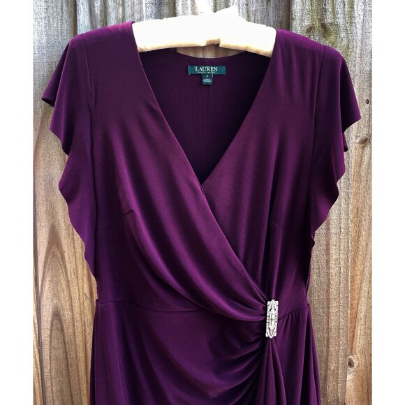 Ralph Lauren Maxi Formal Flutter Sleeve Dress Purple 6 - Picture 3 of 8